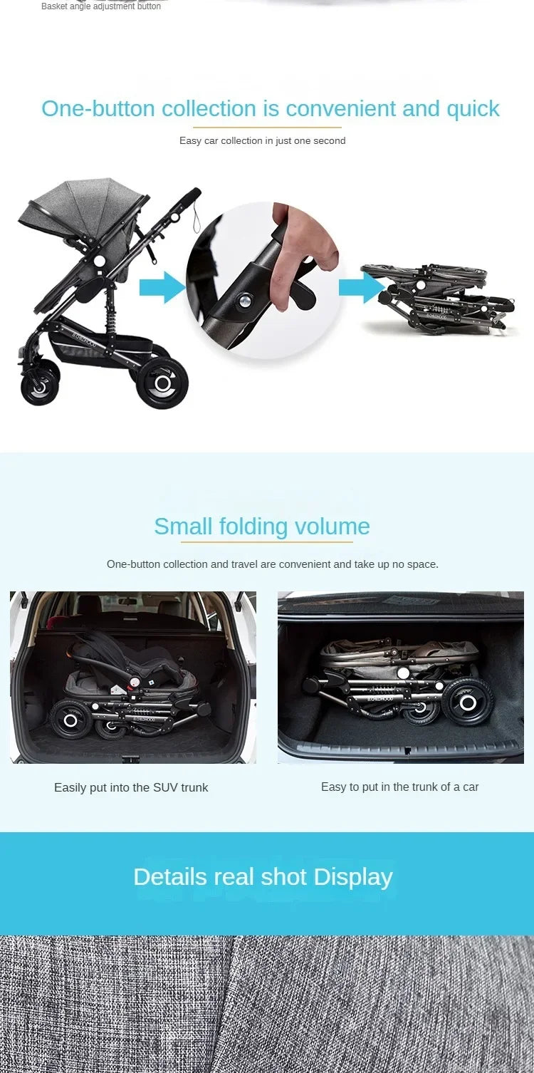 Baby stroller 3in1 with car seat with ISOFIX base, luxury high landscape baby carriage aluminum alloy frame travel stroller