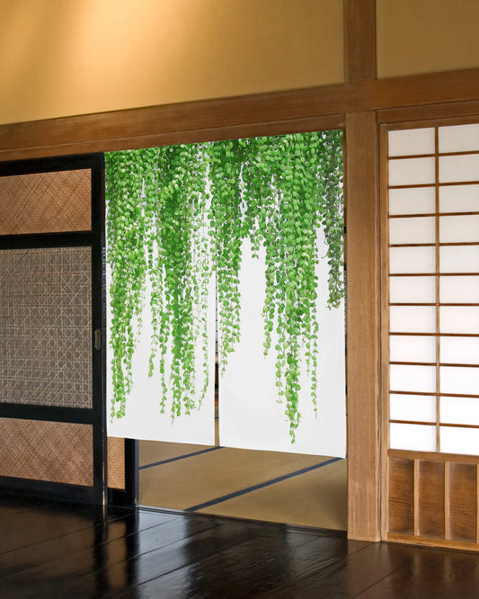 Plant Green Rattan Leaves Door Curtains Japanese Style Partition Split Curtain for Kitchen Bedroom Decorative Doorway Curtains