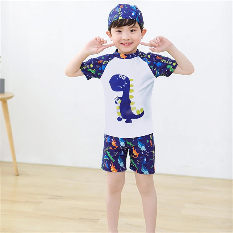 3Pcs Set Cartoon Print Kids Boys Swimwear Children's Swimsuit Kids Surfing Suit Swimming Clothes For Boy Beachwear with Hat