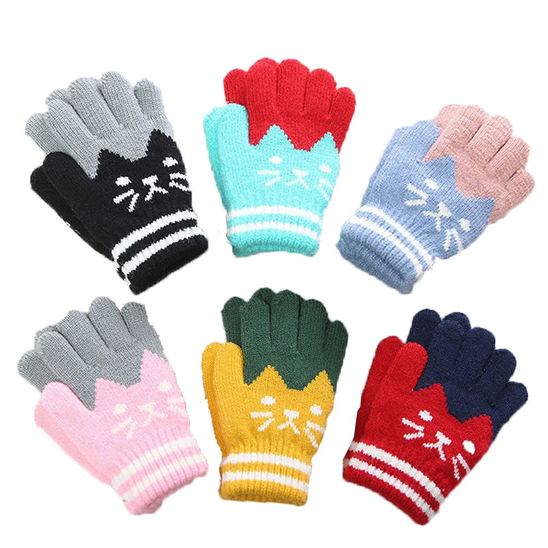 Winter  New  Warm Kids Gloves Cartoon Warm Mittens Toddlers Cute Gloves  Baby Girls Boys Soft Gloves 6-11 Years