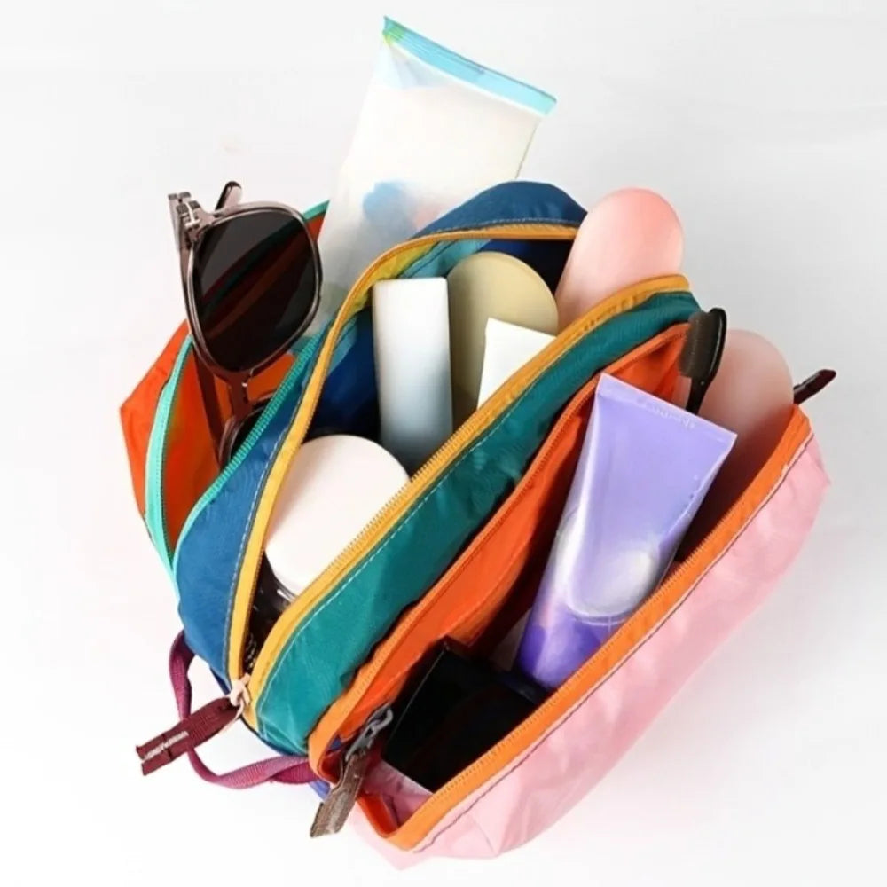 Multi-Compartment Toiletry Bag Suitable Dopamine Color Travel Organizer Layered Storage Compartments Makeup Brush Storage Bag