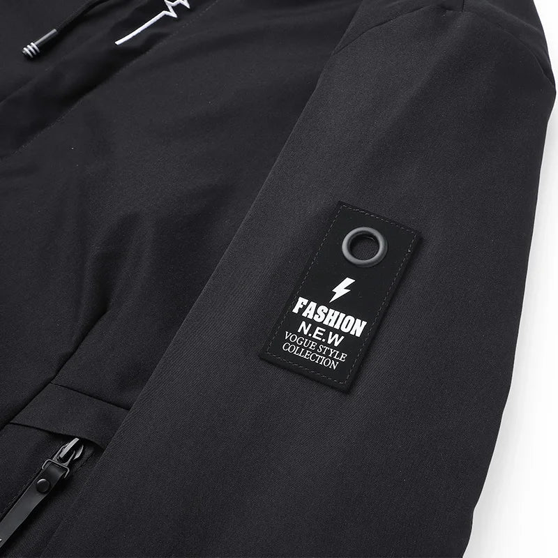 Men Hiking Jacket Spring Autumn Streetwear Fashion Hooded Jacket Casual Zip Up Loose Coat Outdoor Jogging Activewear Windbreaker