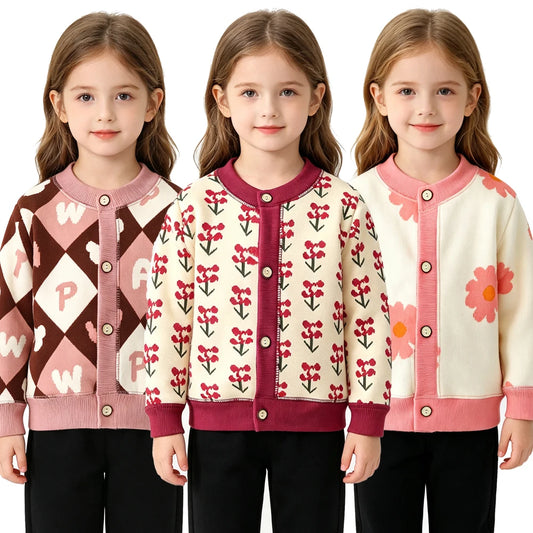Children Knit Cardigan Toddler Baby Boys Girls Cartoon Button‑up Long Sleeve Knitted Sweater Coat Kids Fall Winter Outer Clothes