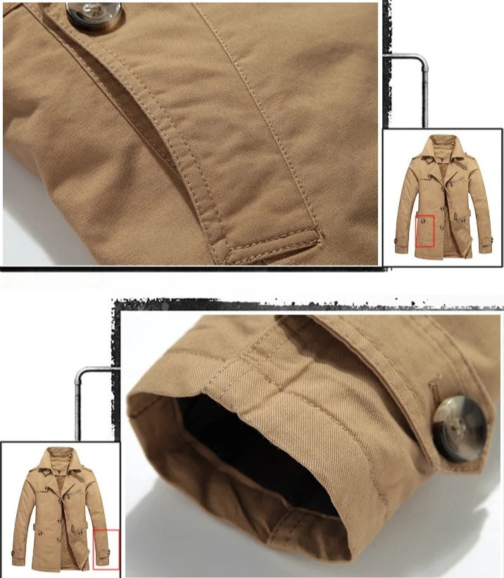Men's Long-Sleeve Fleece-Lined Jacket, New Winter Style Collared Warm Coat, Available in Black, Blue, Khaki, and Army Green.