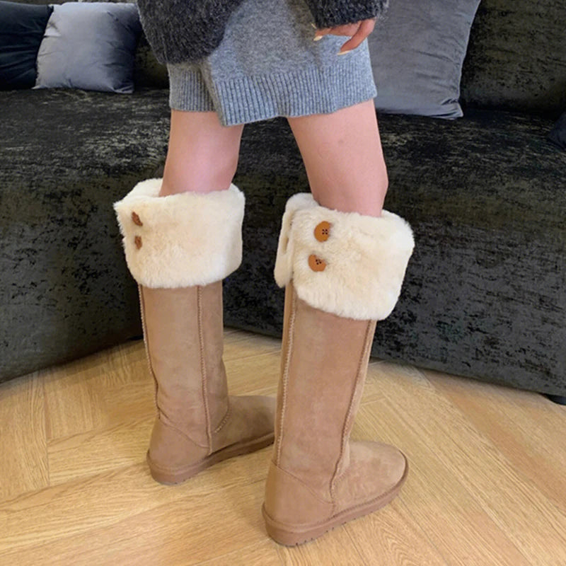 Mid Calf Boots Women Sexy High Heels Comfortable Slip-on Women Boots Fasion Pointed Toe Women Shoes Winter Warm Fur Black Boots