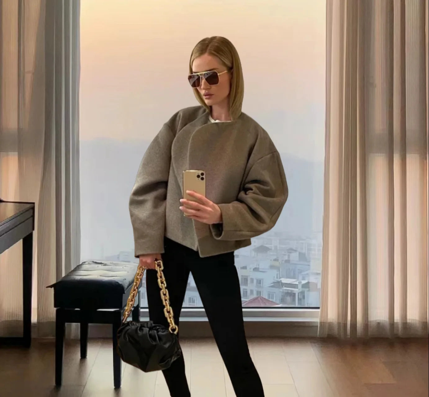 2025 New Women's Double-Faced Wool Jacket Cropped Cardigan Style Reversible Tweed Coat Spring Autumn Street Fashion