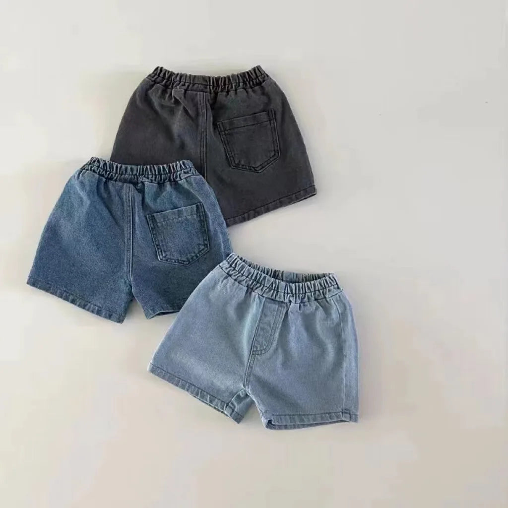 Novedad de verano, pantalones cortos de mezclilla para bebés, pantalones vaqueros cortos lisos para niños y niñas, pantalones con bolsillo para niños pequeños, pantalones cortos para niños, ropa sólida para niños