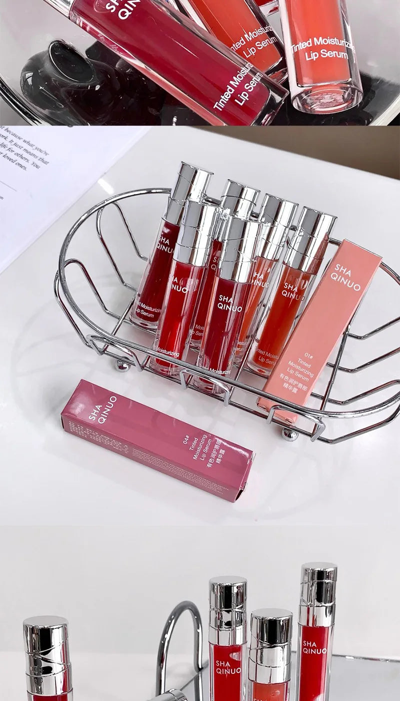 SHAQINUO Tinted Lip Serum 2.6g Deep Moisturizing Hydrating Tinted Lip Gloss Watery Glossy Mirror Finish Natural Nude Makeup