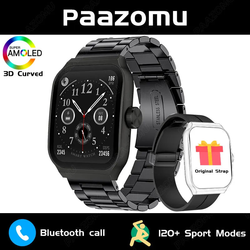 New AMOLED Smart Watch 1.96inch 3D Flexible Curved Screen Bluetooth Call Heart Rate NFC Waterproof Smartwatch For Android IOS