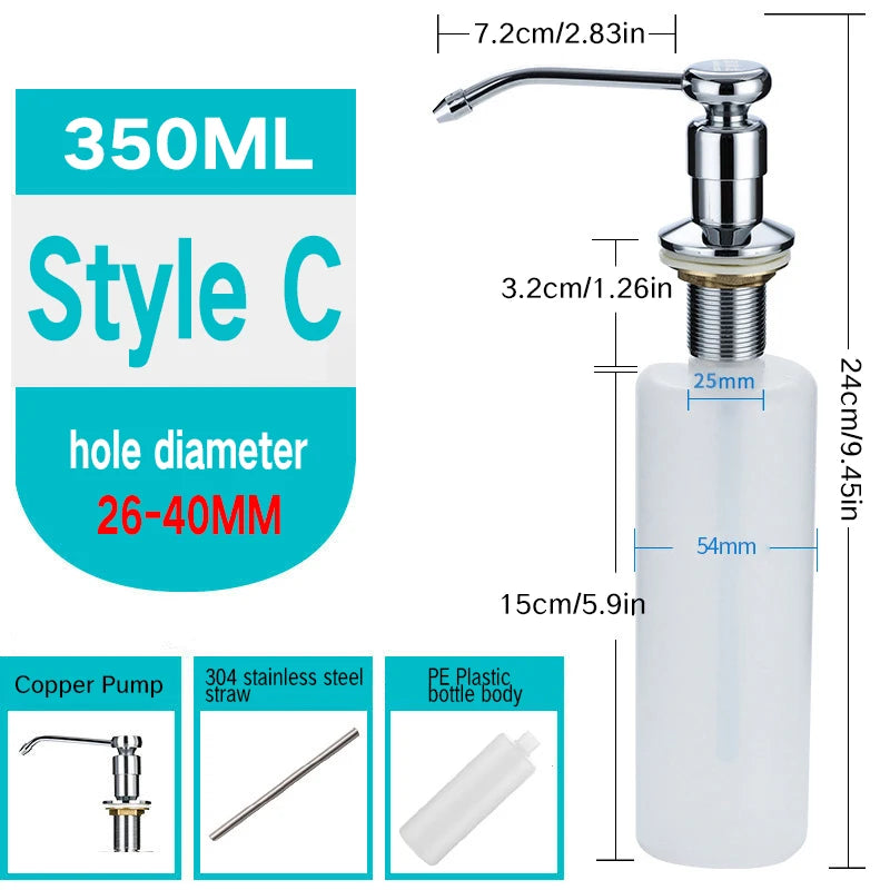 Stainless Steel Sink Soap Dispenser Kitchen Detergent Liquid Soap Dispenser Refillable Hand Press Sink Built-in Bottle
