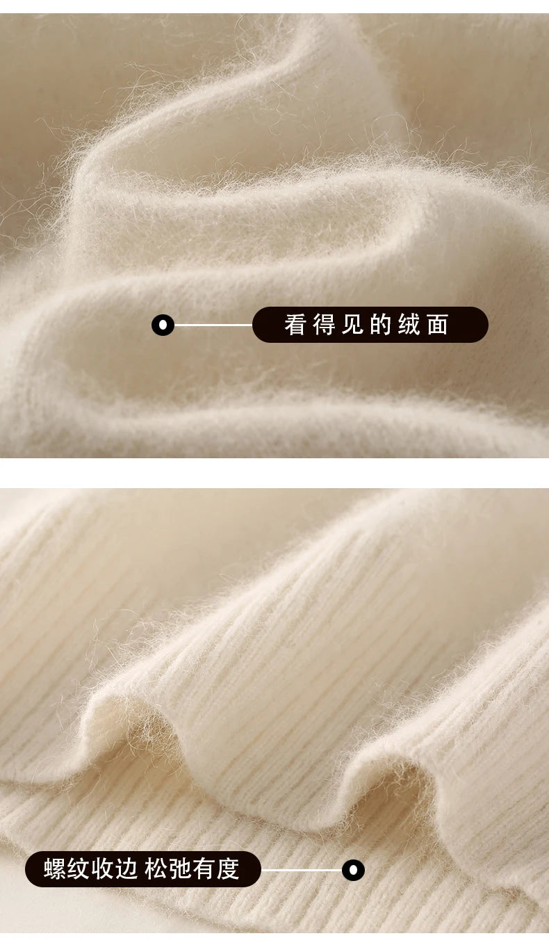 100% Mink Cashmere Top-Lapel Women Sweater Long-sleeves Fashion High-elasticity Sexy Winter Knitted Pullover Girl Tops 2024