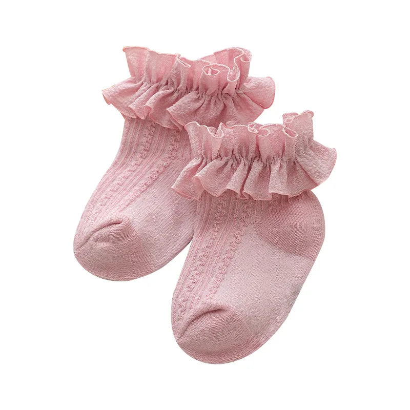 New Cute Kids Sock Newborn Toddlers Girls Ruffled Socks Frilly Cotton Ankle Baby Socks with Lacework Decoration