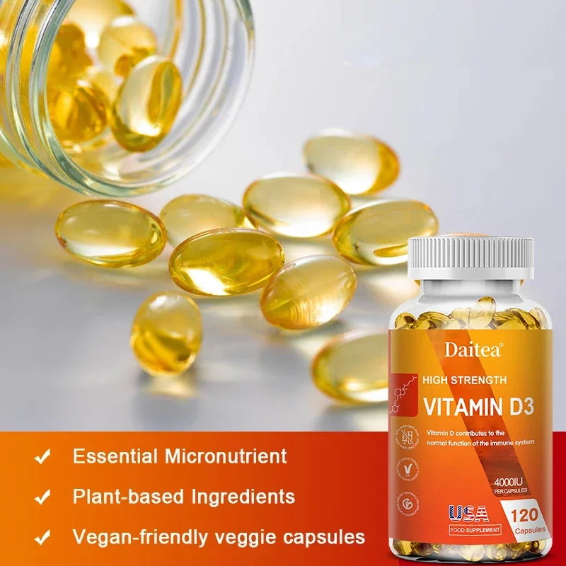 Vitamin D3 Capsules 4000IU Provide Immune, Bone Support, Promote Calcium Absorption, Promotes Muscle Health, Nervous System