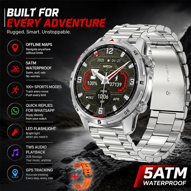 New Outdoor Smart Watch 1.43inch Screen 2GB Memory Map Navigation GPS Positioning 5ATM Waterproof LED Flashlight Smart Watch
