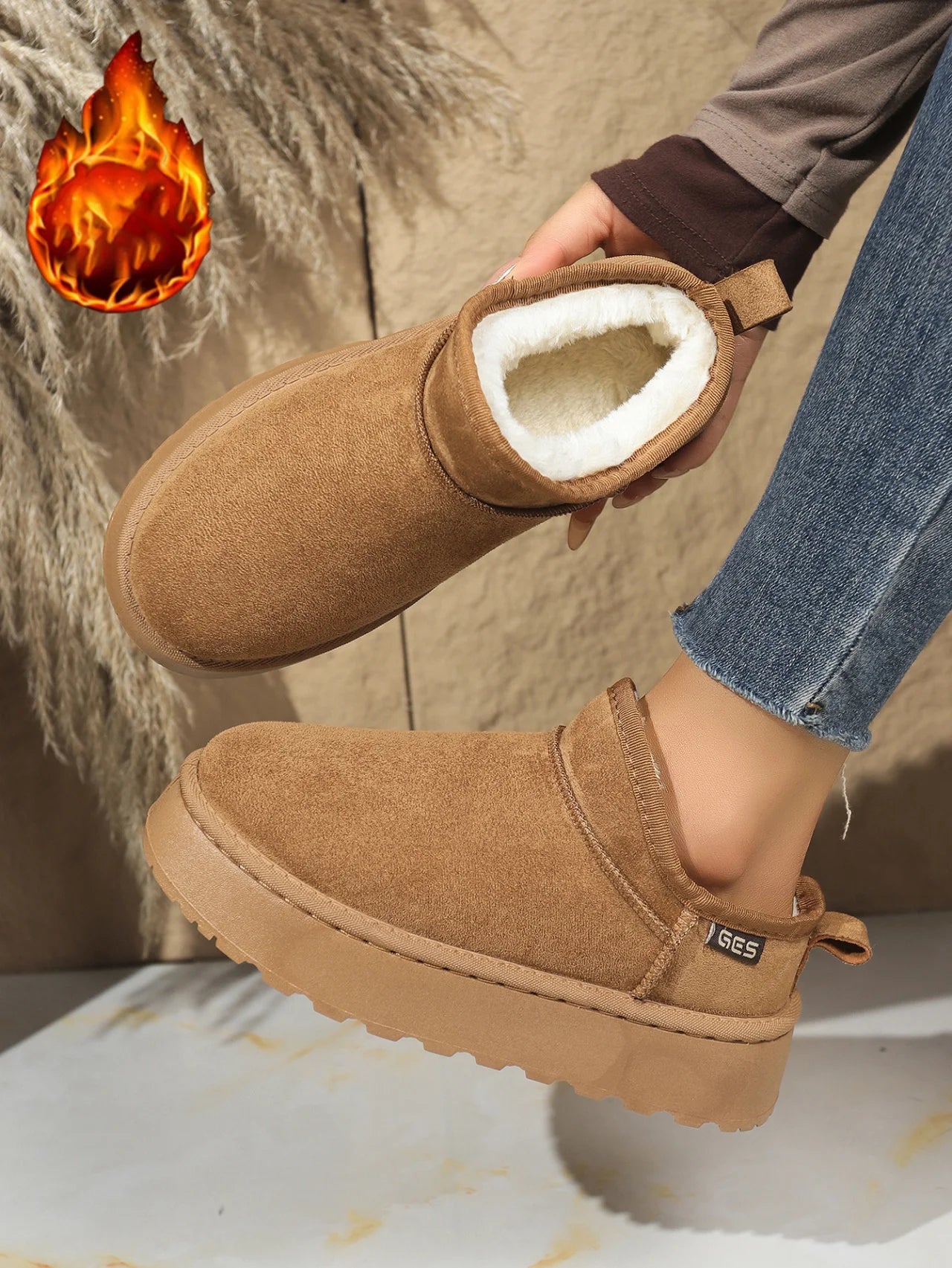 Snow Boots for Women 2026 Winter New Cashmere Warm Thick Soles Without Heel-covered Hair Half Slipper Cotton Shoes for Women