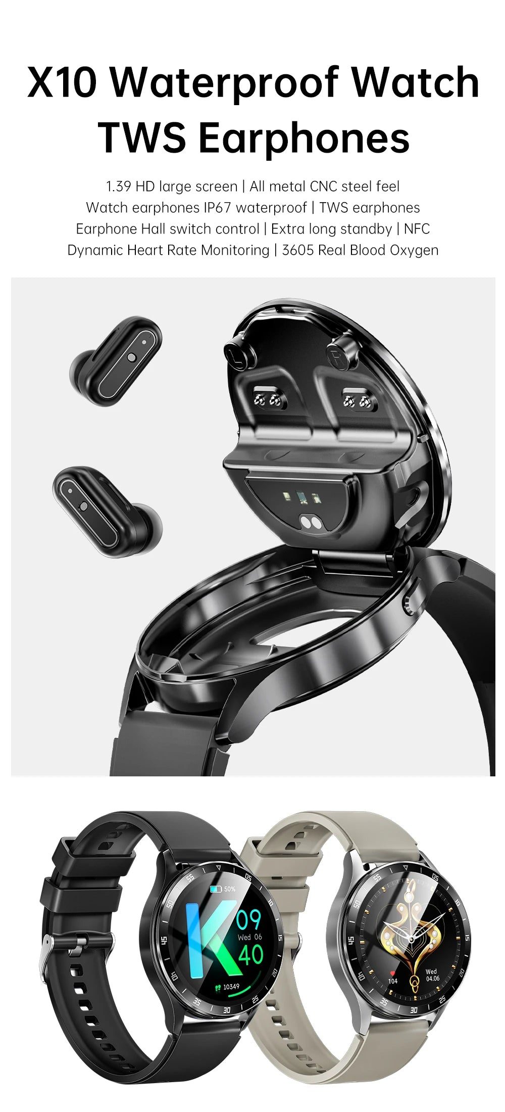 For HUAWEI New 2 in 1 Smartwatch With Earbuds Watch TWS Bluetooth Earphone Heart Rate Blood Pressure Monitor Sport Watch Fitness