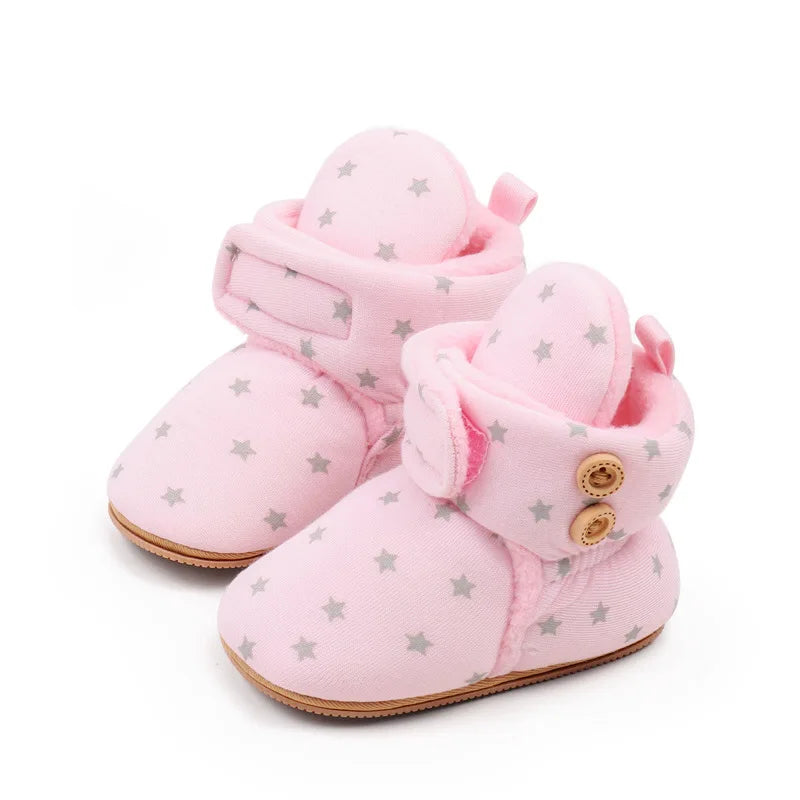 2024 Winter Baby Boots, Infant Girls Boys Warm Fashion Solid Shoes with Fuzzy Balls First Walkers Kid Shoes 0-18M High Quality