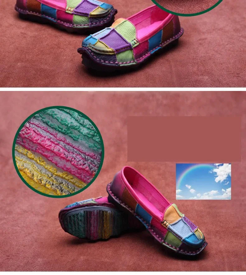 Birkuir Retro Mixed Colors Flats Women Shoes Soft Soles Loafers Shoes Genuine Leather Slip On Luxury Casual size 41 42 Shoes