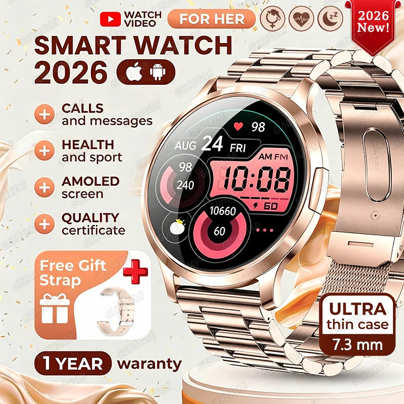 2026New Smart Watch For Women 466*466 AMOLED Display Fitness Monitor Bracelet Ladies' Gift BT Call Digital Clock For Android IOS