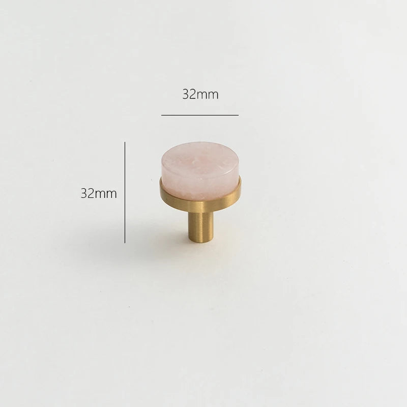 Pink Rose Quartz + Brass Cabinet Pulls,Natural Crystal Ball Knobs for Kitchen Cupboard Dresser Wardrobe, Gold Furniture Hardware
