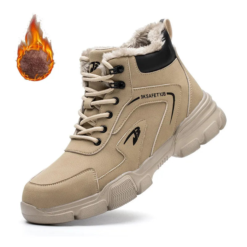 Winter Plush Work Boots For Men Ankle Anti-smash Anti-puncture Safety Shoes Steel Toe Protective Male Footwear Indestructible
