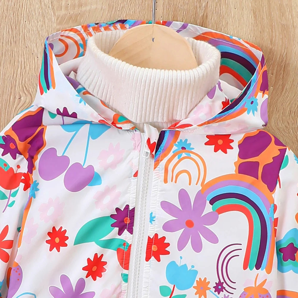 2025 Toddler Girls Heart Graphic Hooded Jacket Zipper Casual Coat Outerwear Cloting Top Kids Clothes Girls For 2 3 4 5 7 Years