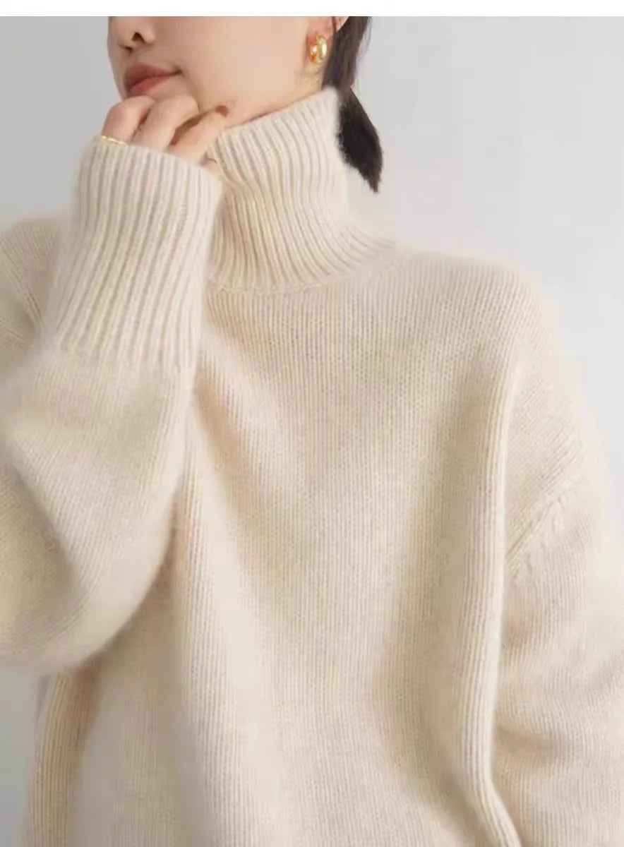 2024 Autumn and Winter New Thick Cashmere Sweater Women High Neck Pullover Sweater Warm Loose Knitted Base Sweater Jacket Tops
