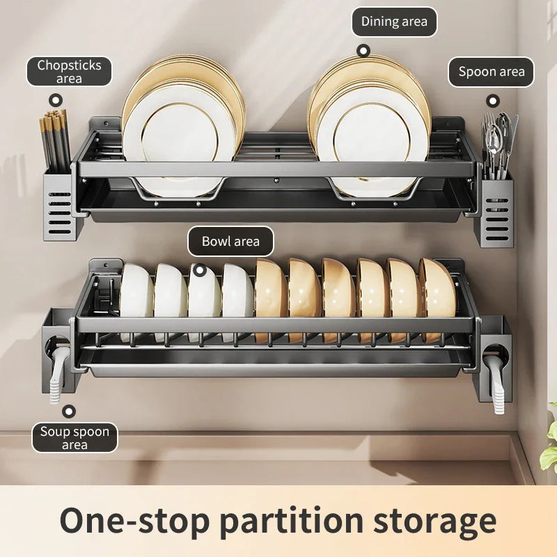 Floating Wall Drainer for Kitchen Dishes Multifunction Divider Spoon Kitchen Accessories Holder Organizers Storage Shelf Rack