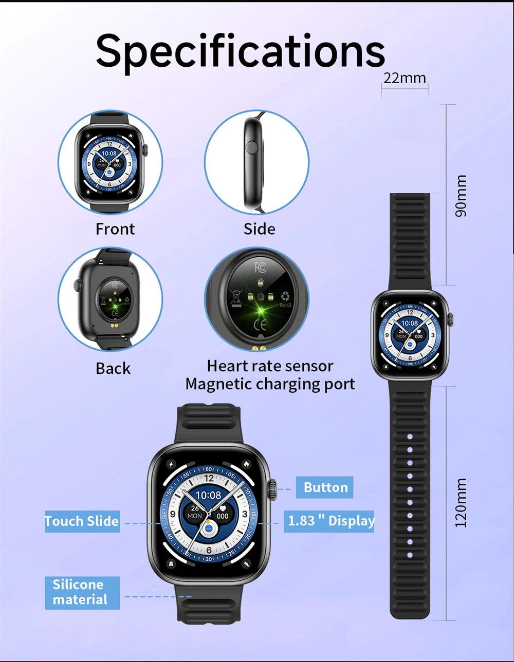 Smartwatch For Men Women Sports Call Smart Watch Fitness Tracker Heart Rate Monitor Custom Dial Watches Heart Rate Waterproof