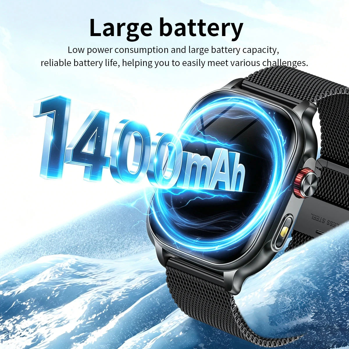 LIGE New Smart Watch Men Women 1400mAh Ultra Battery 2.01Inch HD Screen LED Flashlight IP68 Waterproof Bluetooth Call SmartWatch