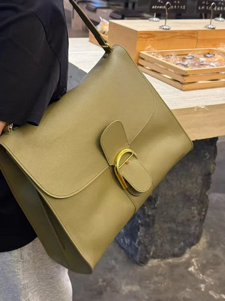 2026 Luxury Brand Genuine Leather Women Shoulder Bags Fashion Gold Buckle Women Handbags Top Quality Solid Crossbody Bags Woman