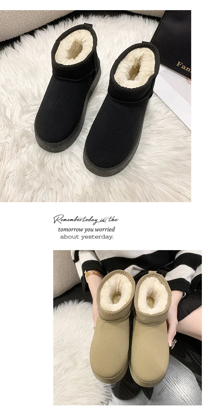Winter Women Short Plush Warm Snow Boots Casual Shoes New Suede Fur Chelsea Ankle Boots Flats Platform Ladies Shoes Botas