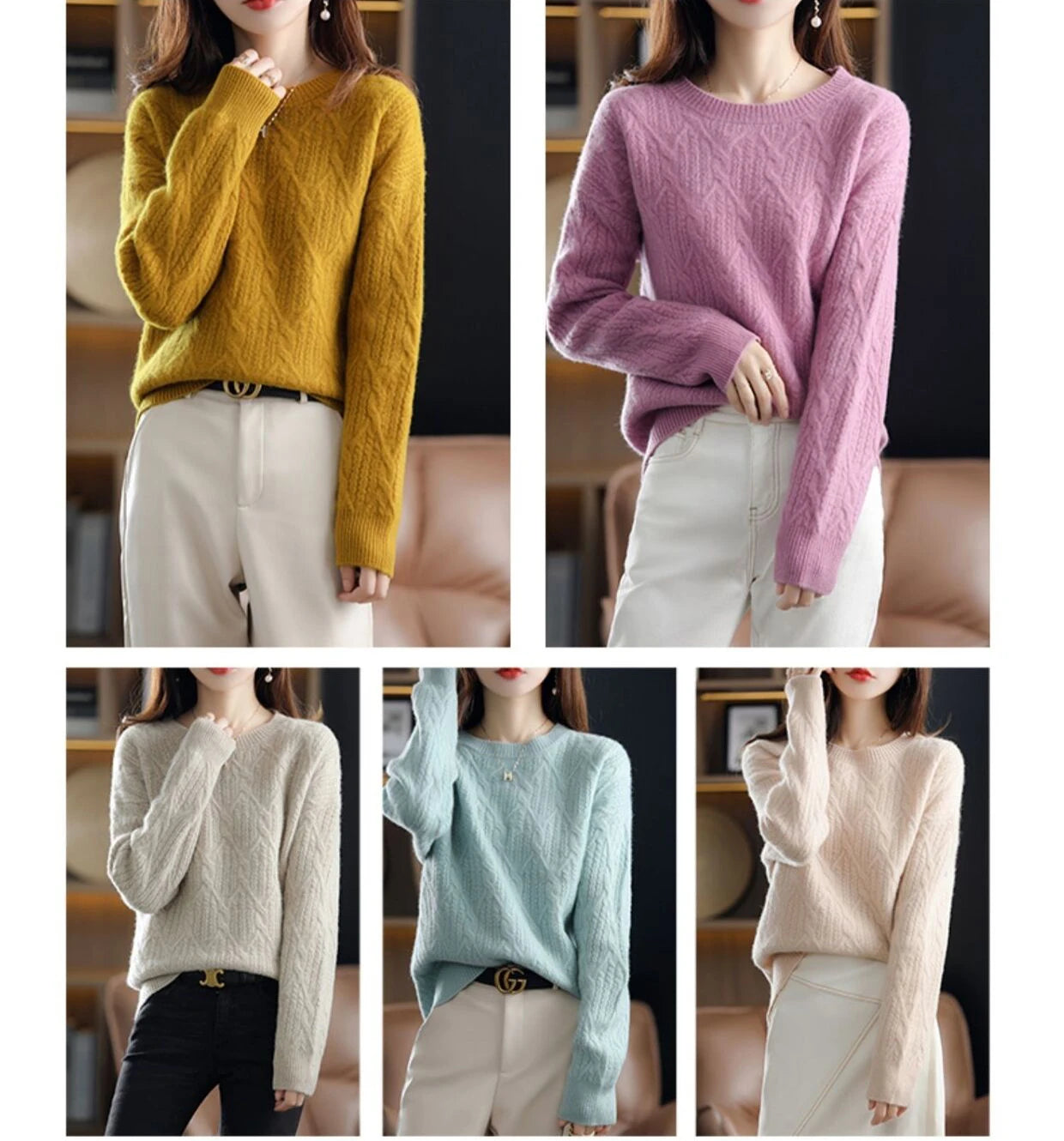 Fashion Loose Cashmere Women Sweater Autumn Winter Soft Warm Long Sleeve Solid Jumper Knitted Sweaters for Female Pullover Tops