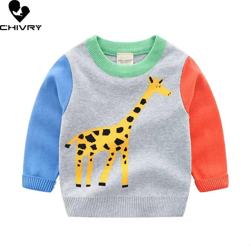 Jersey para niños, suéter de Otoño Invierno para niños, bonitos dibujos animados de Jacquard, cuello redondo, Jersey de punto, suéteres, Tops, ropa