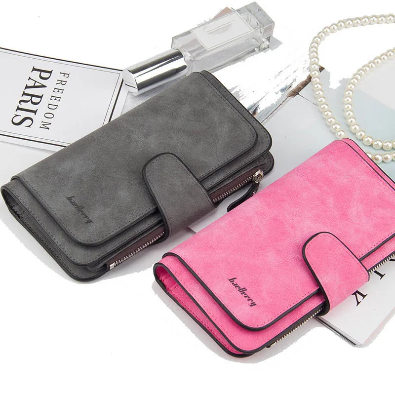 Baellerry Women's Long Wallet High Quality with Buckle Multiple Card Slots Mobile Phone Holder Hand-held Bag