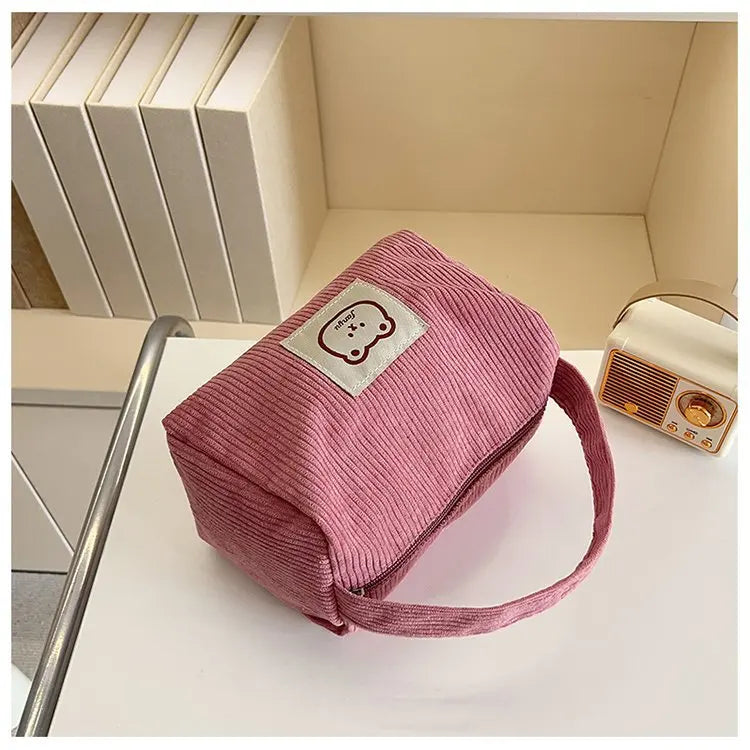Bear Large Makeup Bag for Women Corduroy Cosmetic bag Make up Bags Zipper Pouch with handle Cosmetic Organizer Toiletry Bag