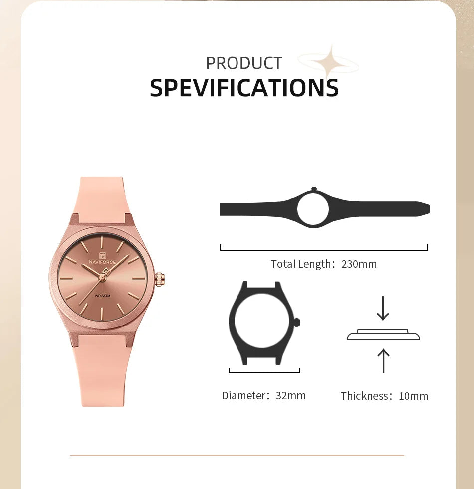 NAVIFORCE Women Watches Silicone Strap Women Quartz Wristwatches Waterproof Round Dial Retro Watch Ladies Girls Reloj Para Mujer