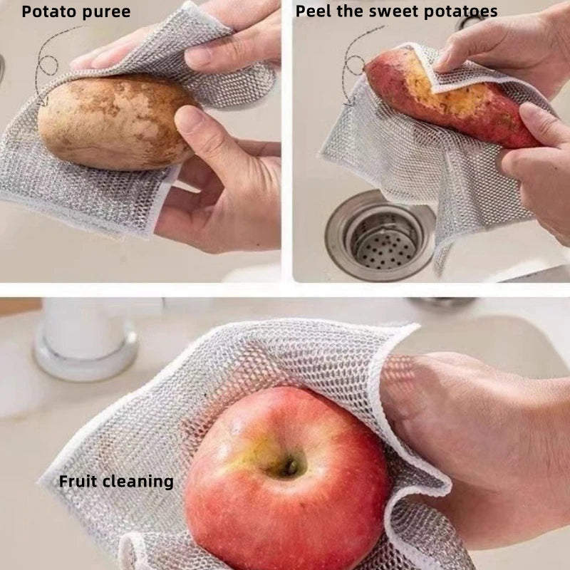 20/1pcs Magic Cleaning Cloth Thickened Double -sided Metal Steel Wire Rags Kitchen Dish Pot Washdishing Cloths Towel Clean Tools