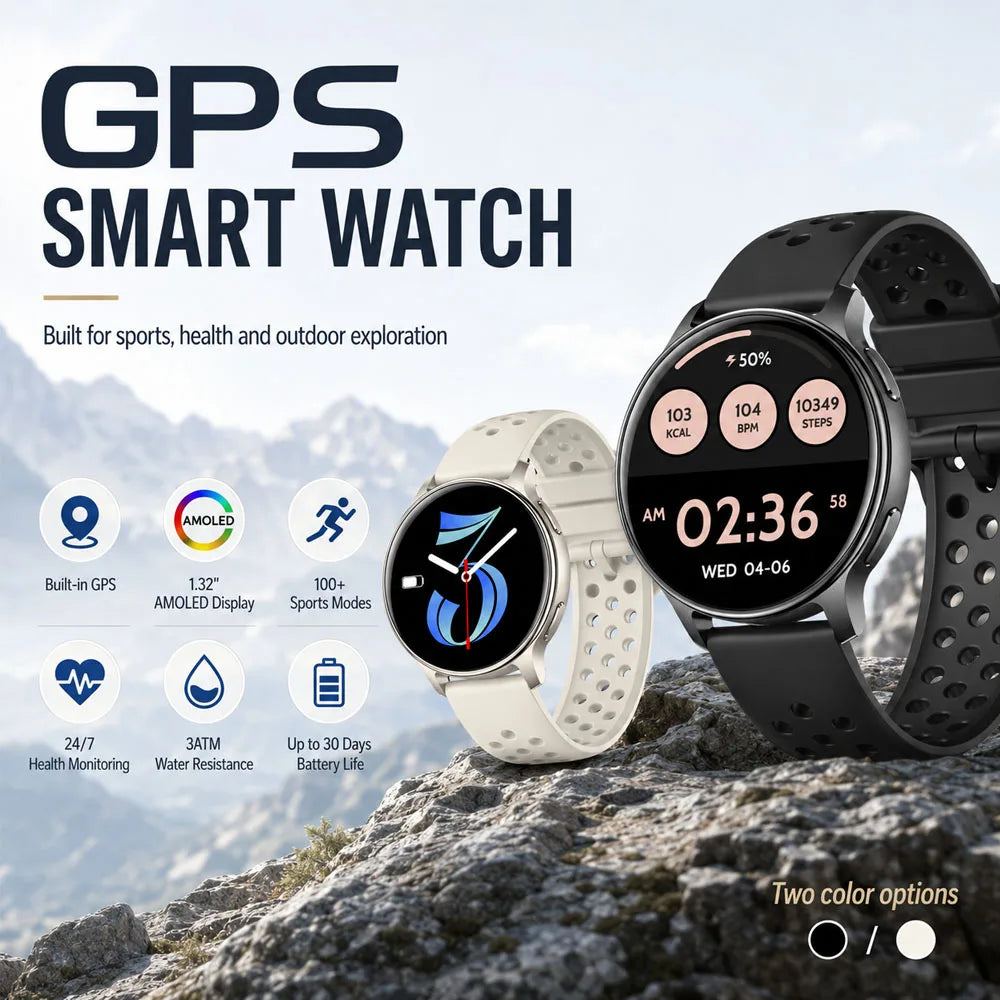 2026 New Smart Watch for Men 3ATM Waterproof 100+Sports Mode GPS Fitness Tracker Heart Rate SpO2 Wireless Call Smartwatch IOS
