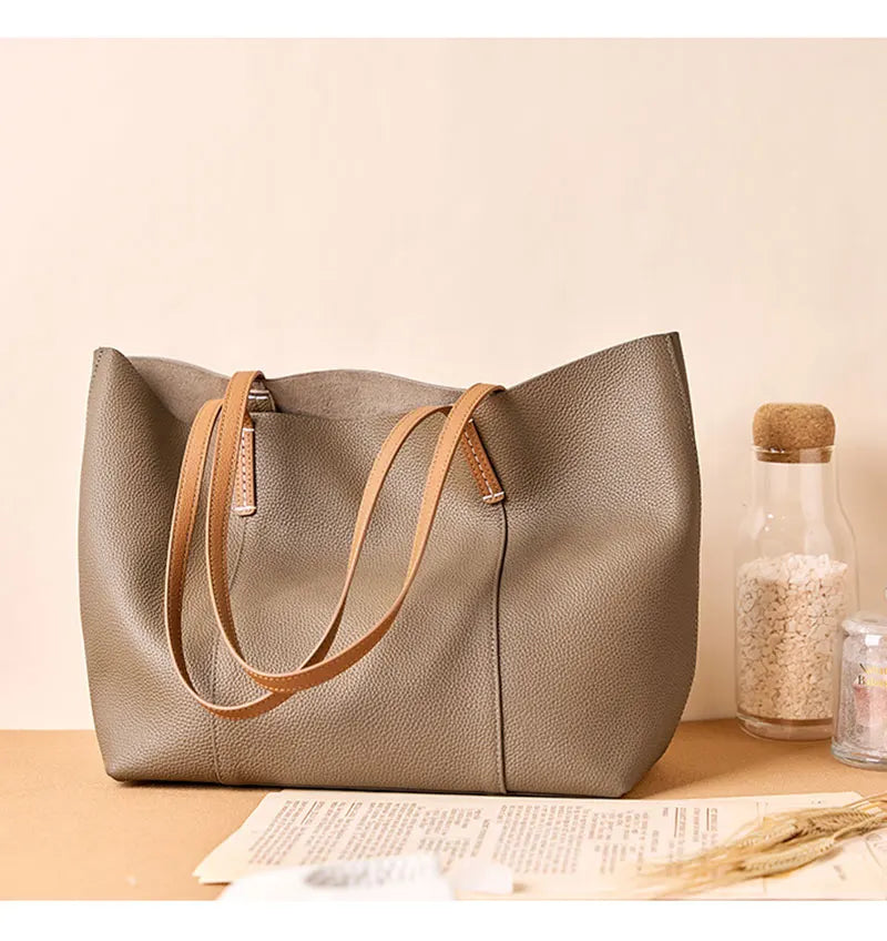 100% Genuine Leather Women's Tote Bags Luxury Designer Large Capacity Women Shoulder Bag Soft Cowhide Female Handbags 2378