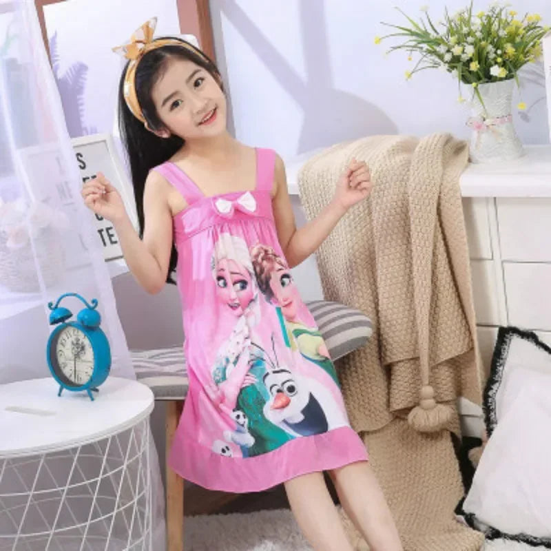 Frozen Anna Elsa Olaf vestido de verano para niñas, ropa de dibujos animados para niños, pijamas de manga corta, vestido de princesa Snow Queen, ropa de dormir para niños