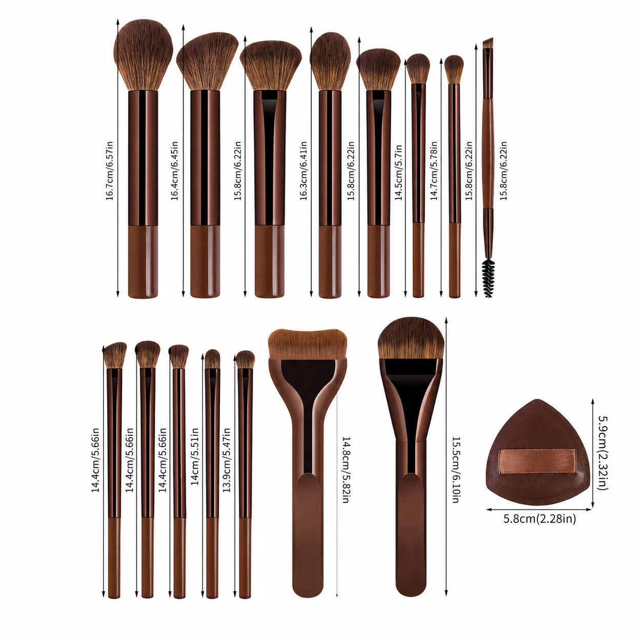 Makeup Brush Set - 18pcs High-Value Multi-Functional - Including 15 Makeup Brushes + 2 Powder Puffs + Makeup Bag - Travel-Friend
