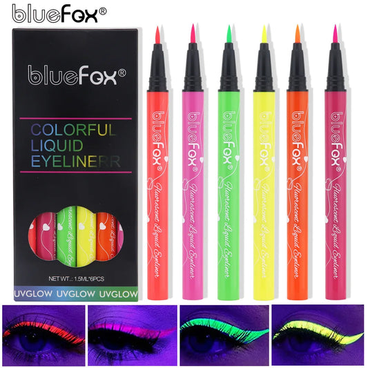 Colorful UV Glow Liquid Eyeliner 6Pcs Set, Waterproof Long Lasting Fluorescent Eye Liner For Nightclub Haloween Party Makeup