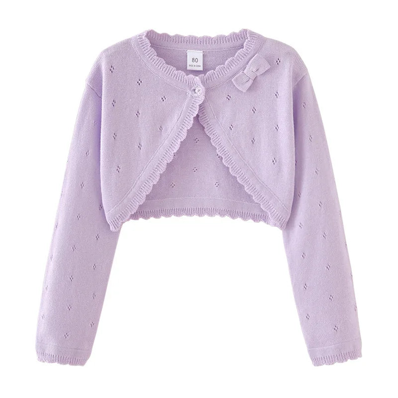 Girls Knitted Cardigan Jacket 2026 Spring And Summer New Bow Pink Children's Sweater Cotton Cute Sun Shawl Children's Clothing