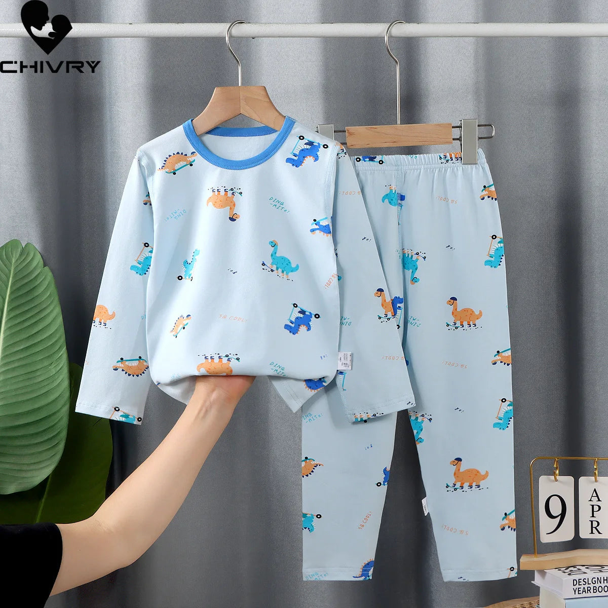 Kids Boys Girls Lycra Pajamas Cartoon Long Sleeve O-Neck T-Shirt with Pants Toddler Baby Autumn Sleeping Clothes Sets