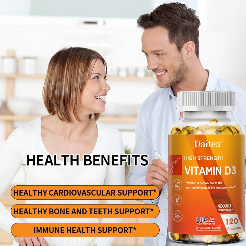 Vitamin D3 Capsules 4000IU Provide Immune, Bone Support, Promote Calcium Absorption, Promotes Muscle Health, Nervous System