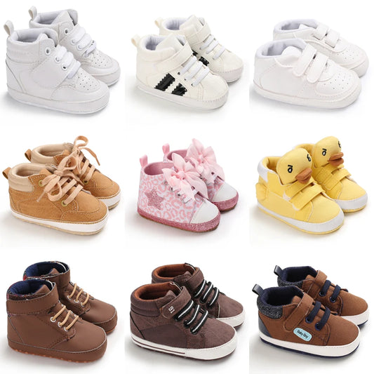 Baby Canvas Classic Casual Shoes Newborn Baby PU Leather Multi-Color Sneakers Non-Slip Cloth Bottom For Boys Girls First Walkers