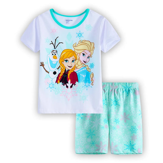 Free Shipping Children's Set Kids Sleepcoat Boys Girls Anna Elsa Cartoon Short sleeve Pyjamas Frozen 2 Sleepwear 1-7T