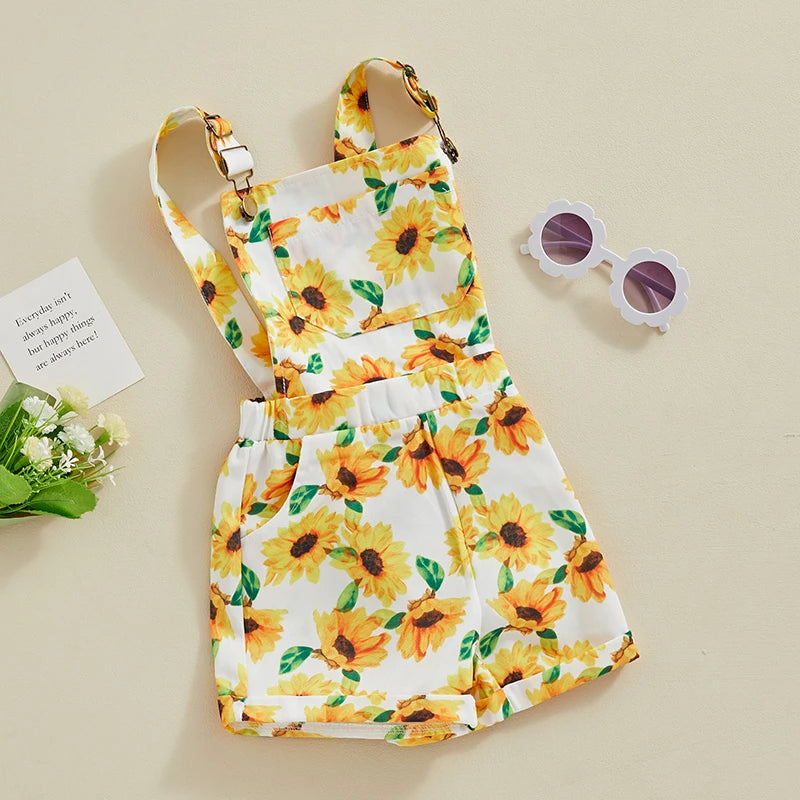 Toddler Baby Girl Sunflower Overalls Shorts Sleeveless Suspender Jumpsuit Romper Summer Clothes Outfit Clothing