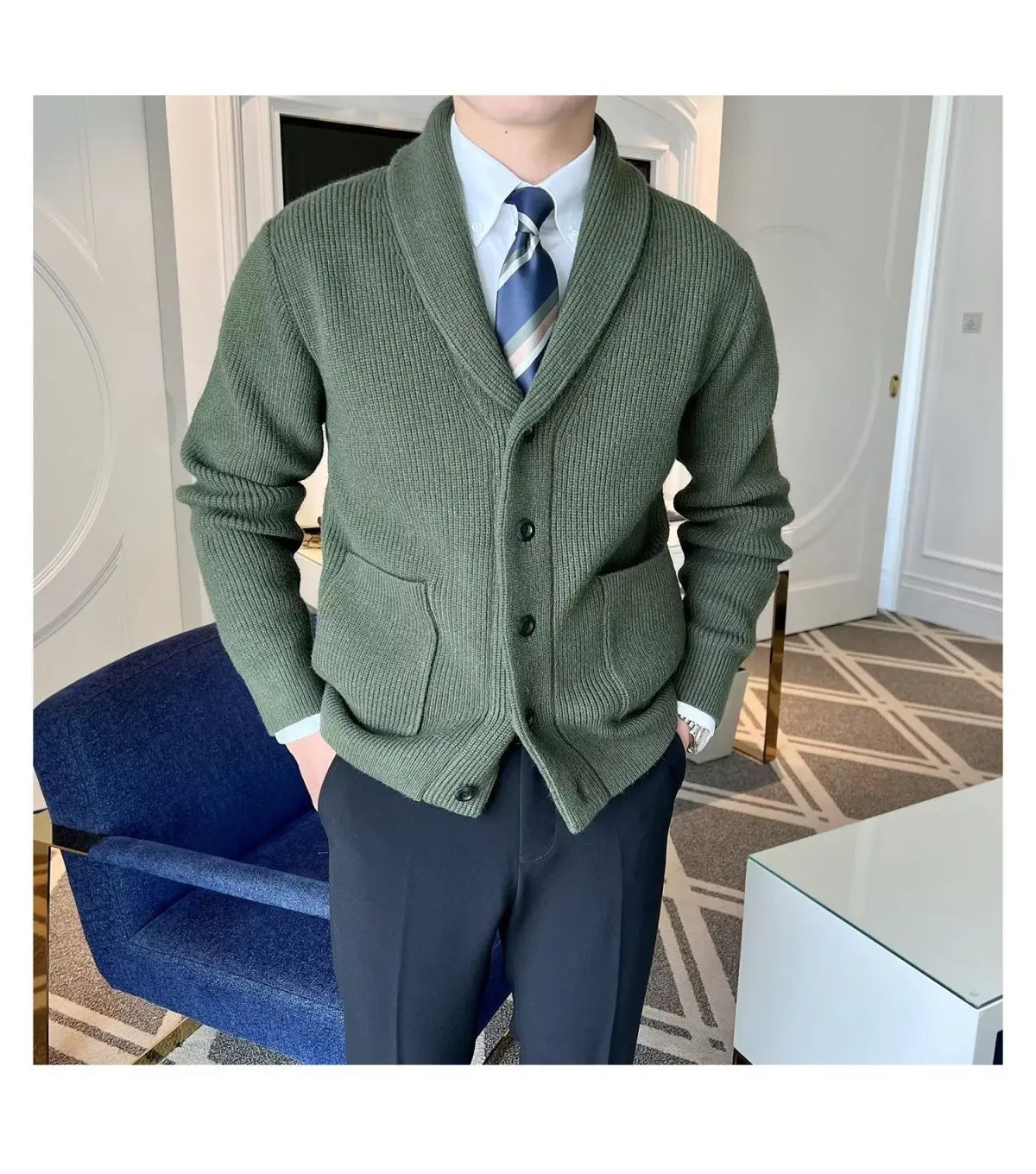 Men's Clothing Cardigan Jacket V Neck Coat Knit Sweater Male Plaid Elegant Casual Long Sleeve 100% Korean 2024 Autumn Classic